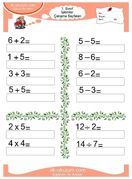 Çocuklar İçin toplam işlemi yaprak testleri 